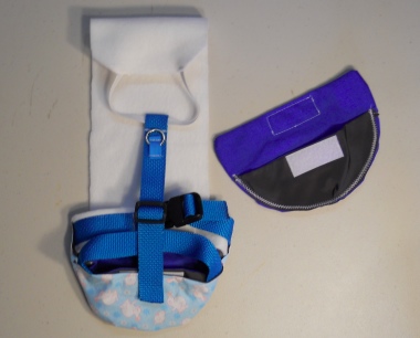 A Blue Bunny Print Duck Diaper Holder Harness with Leash Ring white front